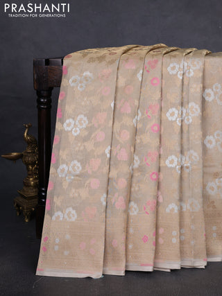 Banarasi tissue uppada silk saree cream with allover thread & zari floral weaves and zari woven border