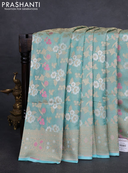 Banarasi tissue uppada silk saree light blue with allover thread & zari floral weaves and zari woven border