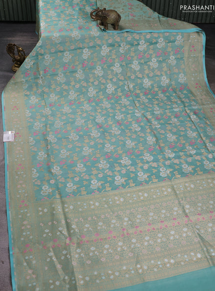 Banarasi tissue uppada silk saree light blue with allover thread & zari floral weaves and zari woven border