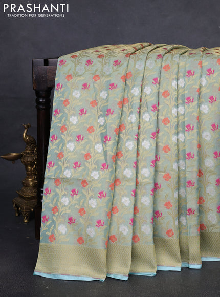 Banarasi tissue uppada silk saree light blue with allover thread & zari weaves and zari woven border