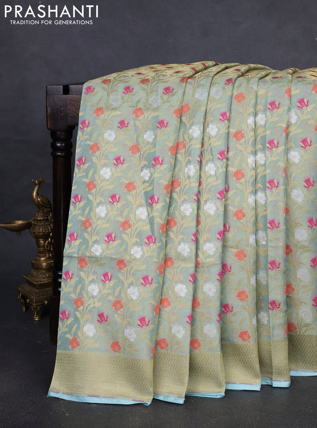 Banarasi tissue uppada silk saree light blue with allover thread & zari weaves and zari woven border