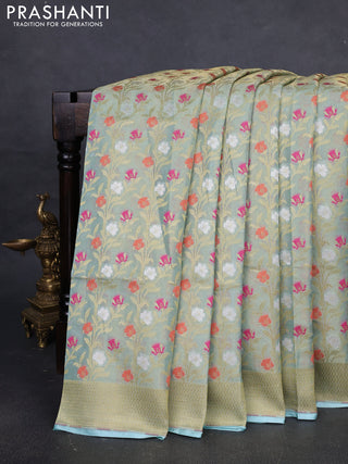 Banarasi tissue uppada silk saree light blue with allover thread & zari weaves and zari woven border