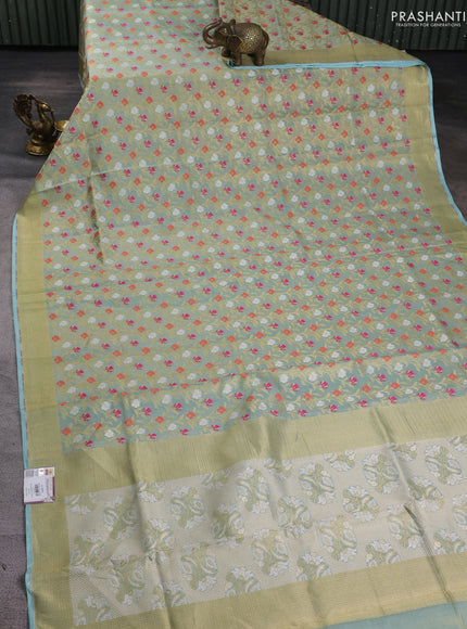 Banarasi tissue uppada silk saree light blue with allover thread & zari weaves and zari woven border