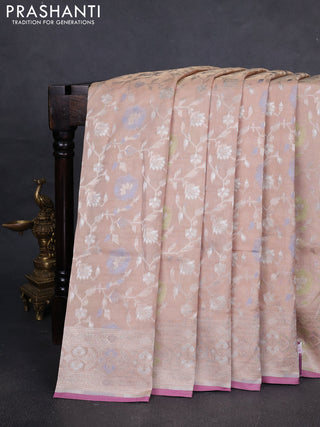 Banarasi tissue uppada silk saree beige and mauve pink with allover thread & zari floral weaves and zari woven border