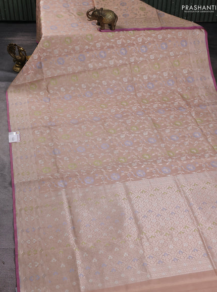Banarasi tissue uppada silk saree beige and mauve pink with allover thread & zari floral weaves and zari woven border