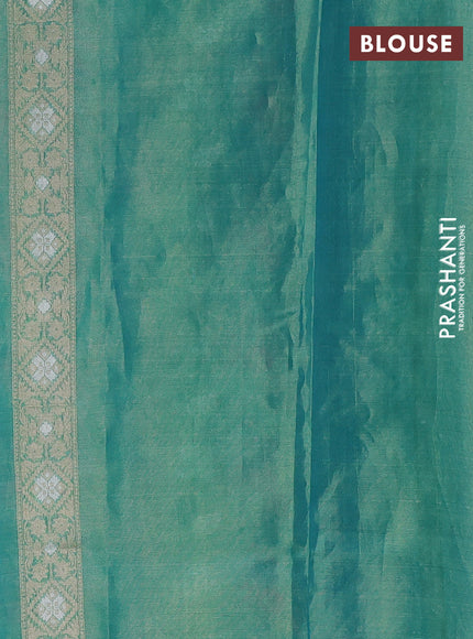 Banarasi tissue uppada silk saree teal green and pink with allover thread & zari floral weaves and zari woven border
