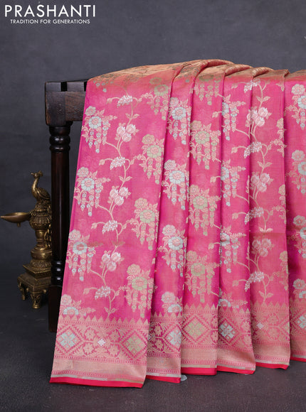 Banarasi tissue uppada silk saree pink with allover thread & zari floral weaves and zari woven border