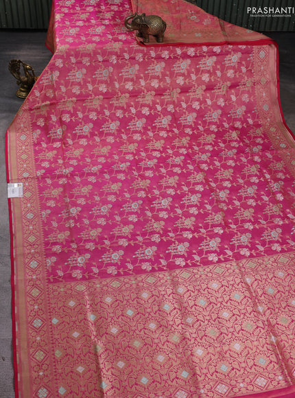 Banarasi tissue uppada silk saree pink with allover thread & zari floral weaves and zari woven border