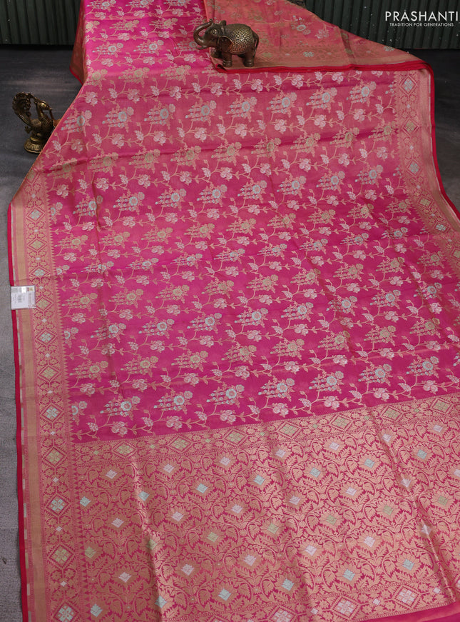 Banarasi tissue uppada silk saree pink with allover thread & zari floral weaves and zari woven border
