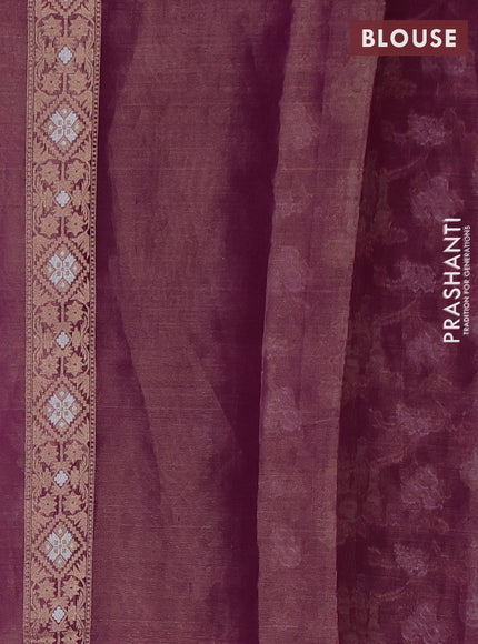 Banarasi tissue uppada silk saree purple and red with allover thread & zari floral weaves and zari woven border