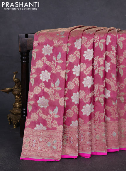 Banarasi tissue uppada silk saree pink with allover thread & zari floral weaves and zari woven border
