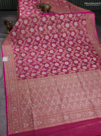 Banarasi tissue uppada silk saree pink with allover thread & zari floral weaves and zari woven border