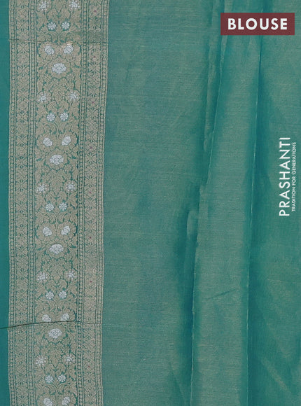 Banarasi tissue uppada silk saree teal green and pink with allover thread & zari floral weaves and zari woven border