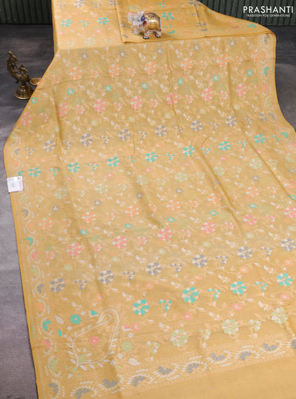 Banarasi tissue uppada silk saree mustard shade with allover thread & zari jamdhani weaves and zari woven border