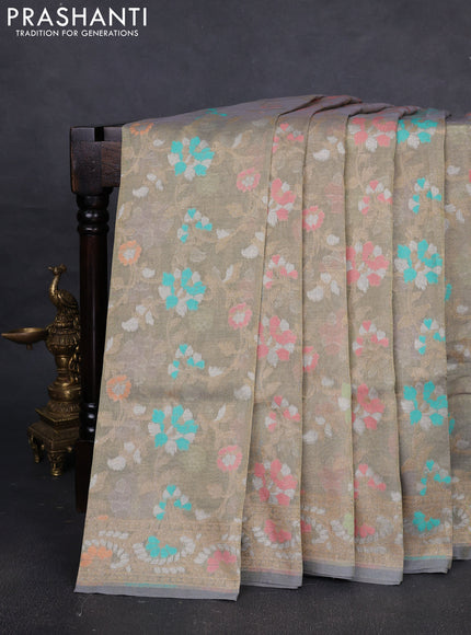 Banarasi tissue uppada silk saree grey with allover thread & zari jamdhani weaves and zari woven border