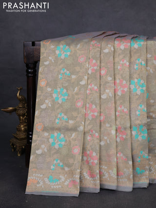 Banarasi tissue uppada silk saree grey with allover thread & zari jamdhani weaves and zari woven border