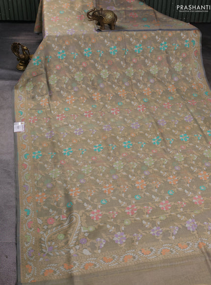 Banarasi tissue uppada silk saree grey with allover thread & zari jamdhani weaves and zari woven border