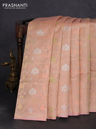 Banarasi tissue uppada silk saree peach orange with allover thread & zari jamdhani weaves and zari woven border