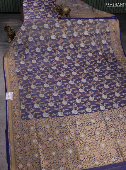 Banarasi tissue uppada silk saree blue with allover thread & zari floral weaves and zari woven border