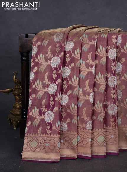 Banarasi tissue uppada silk saree purple with allover thread & zari floral weaves and zari woven border