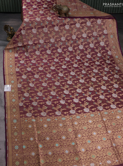 Banarasi tissue uppada silk saree purple with allover thread & zari floral weaves and zari woven border