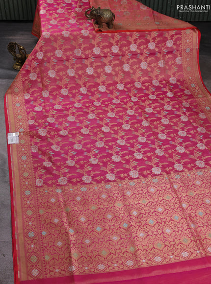 Banarasi tissue uppada silk saree pink with allover thread & zari floral weaves and zari woven border