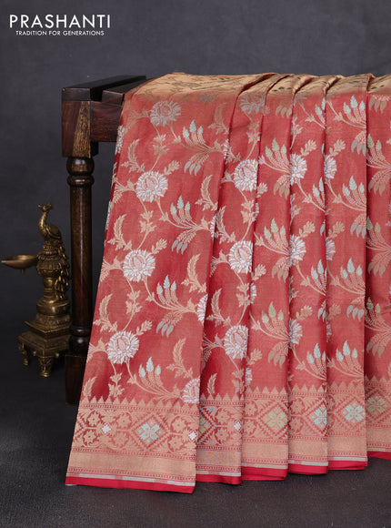 Banarasi tissue uppada silk saree red with allover thread & zari floral weaves and zari woven border