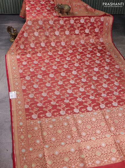 Banarasi tissue uppada silk saree red with allover thread & zari floral weaves and zari woven border