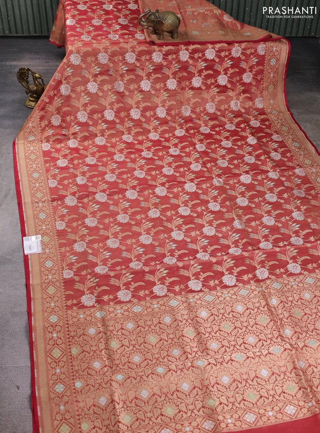 Banarasi tissue uppada silk saree red with allover thread & zari floral weaves and zari woven border