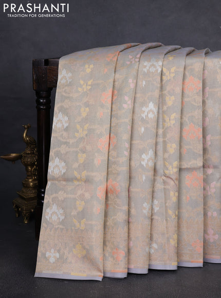 Banarasi tissue uppada silk saree pastel grey with allover thread & zari jamdhani weaves and zari woven border