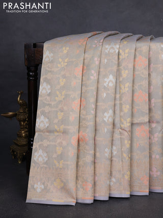 Banarasi tissue uppada silk saree pastel grey with allover thread & zari jamdhani weaves and zari woven border