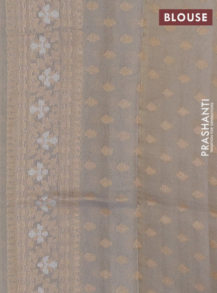 Banarasi tissue uppada silk saree pastel grey with allover thread & zari jamdhani weaves and zari woven border