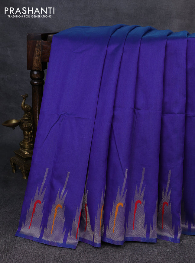 Semi paithani saree blue shade with plain body and paithani pallu