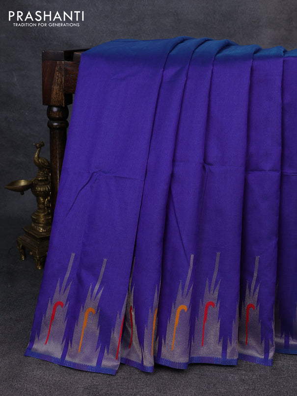 Semi paithani saree blue shade with plain body and paithani pallu