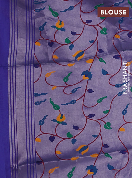 Semi paithani saree blue shade with plain body and paithani pallu