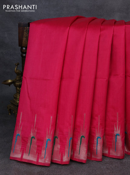 Semi paithani saree pink with plain body and paithani pallu