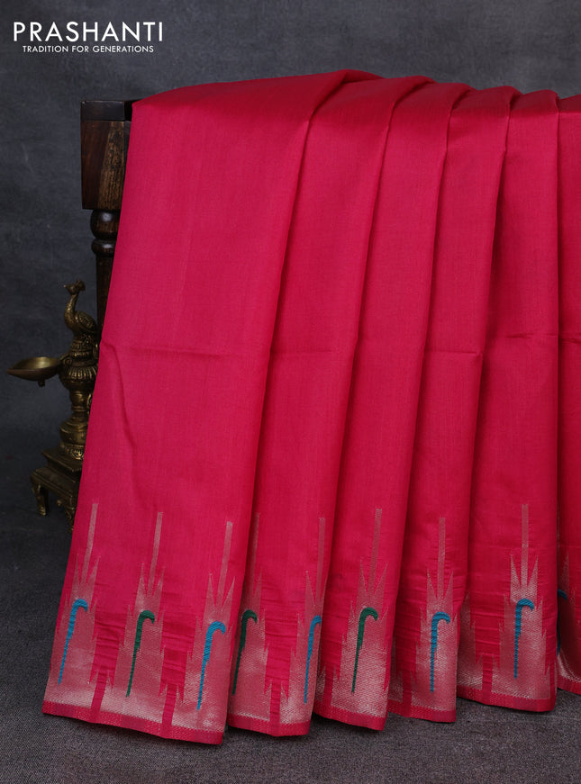 Semi paithani saree pink with plain body and paithani pallu