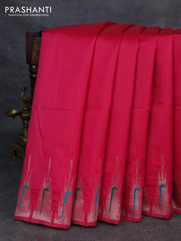 Semi paithani saree pink with plain body and paithani pallu