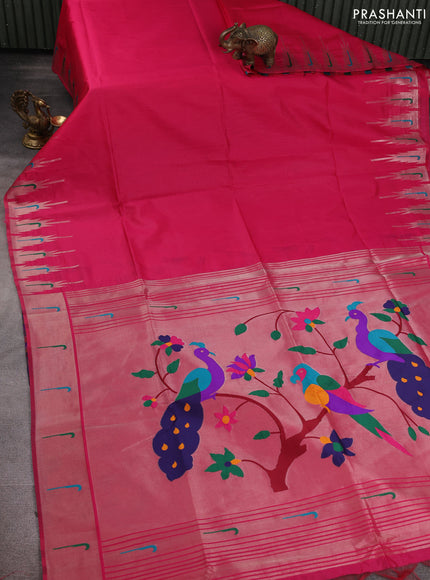 Semi paithani saree pink with plain body and paithani pallu