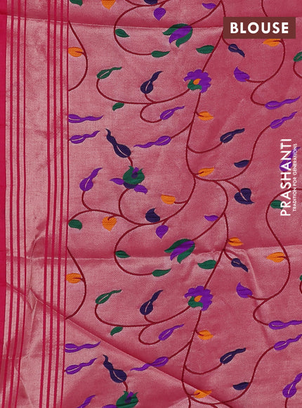 Semi paithani saree pink with plain body and paithani pallu