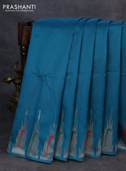 Semi paithani saree teal green with plain body and paithani pallu