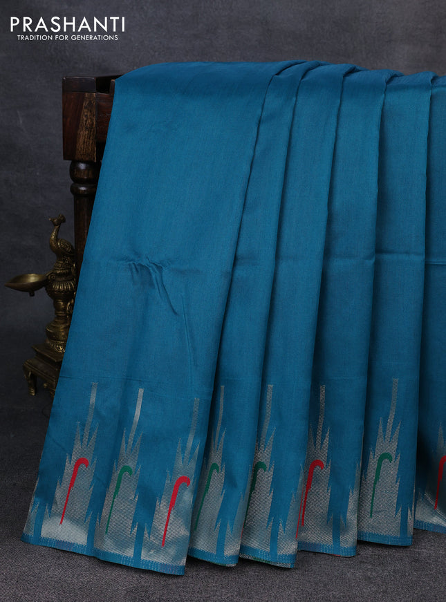 Semi paithani saree teal green with plain body and paithani pallu
