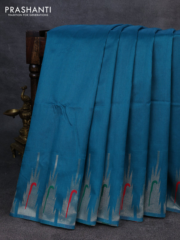 Semi paithani saree teal green with plain body and paithani pallu