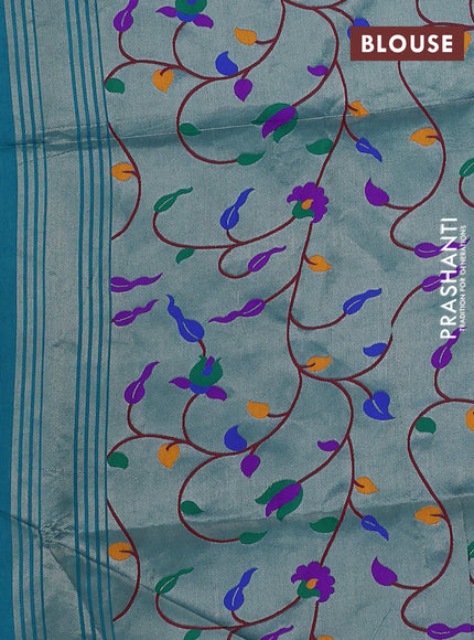 Semi paithani saree teal green with plain body and paithani pallu