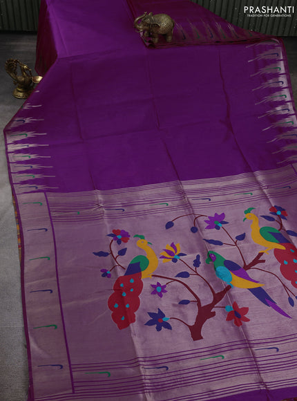 Semi paithani saree purple with plain body and paithani pallu