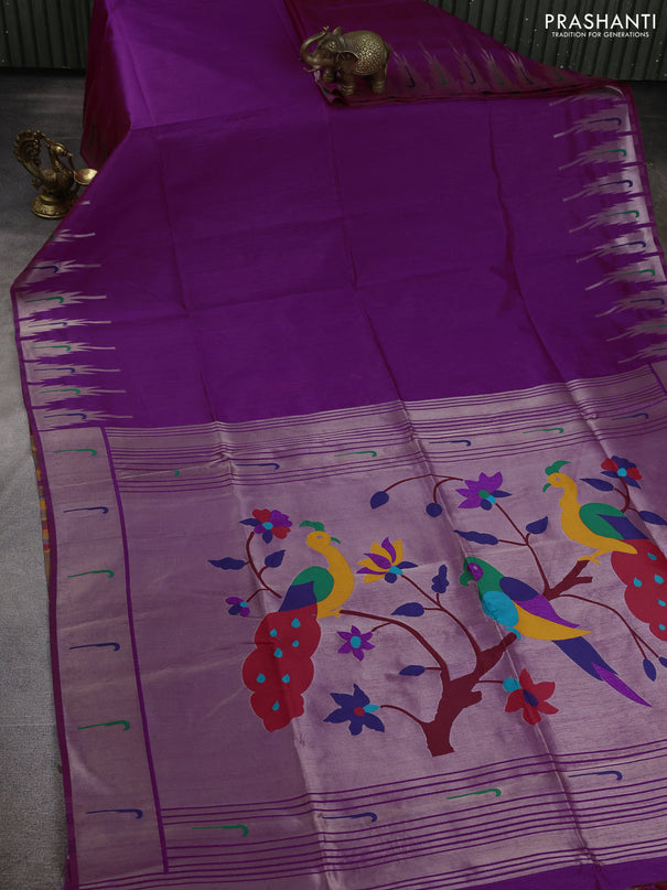 Semi paithani saree purple with plain body and paithani pallu