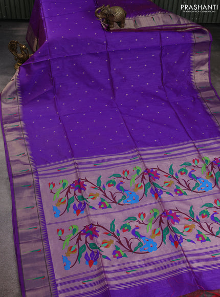 Semi paithani saree purple with allover zari woven buttas and paithani pallu