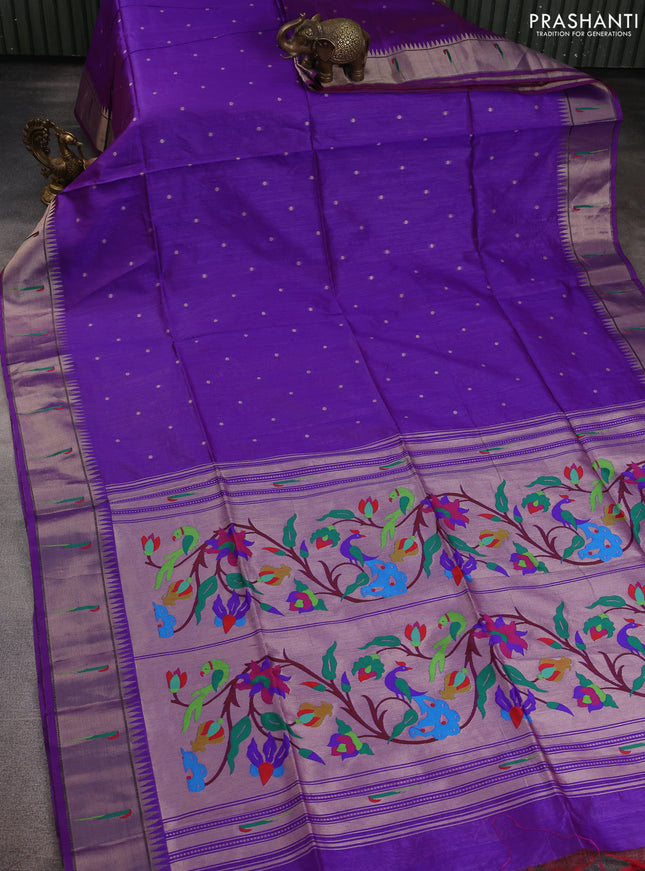 Semi paithani saree purple with allover zari woven buttas and paithani pallu