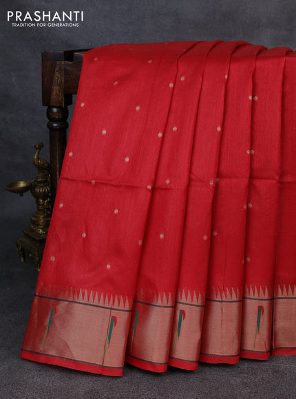 Semi paithani saree red with allover zari woven buttas and paithani pallu