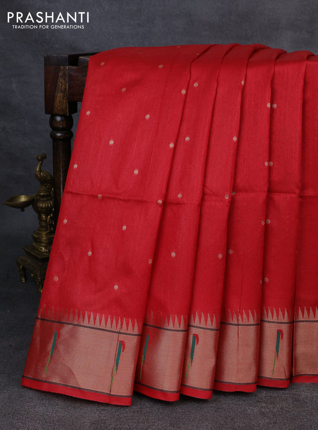 Semi paithani saree red with allover zari woven buttas and paithani pallu